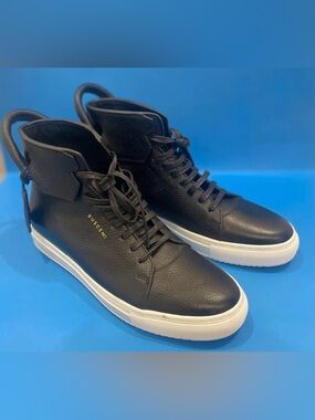 Buscemi Black Leather High-Top Sneaker with White Sole